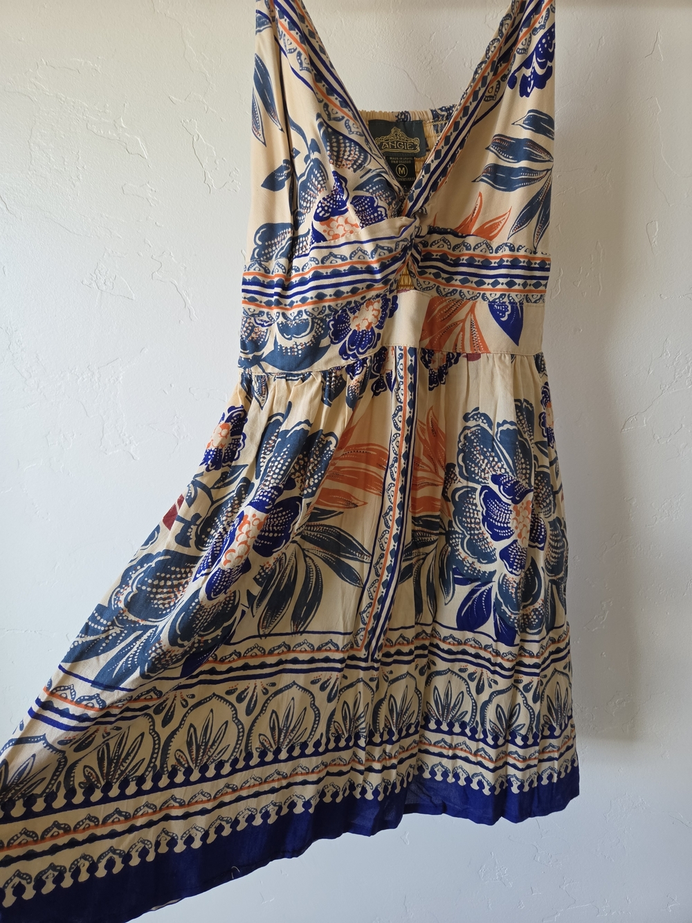 Angie Beige Mini Dress with Navy & Orange Floral Print
